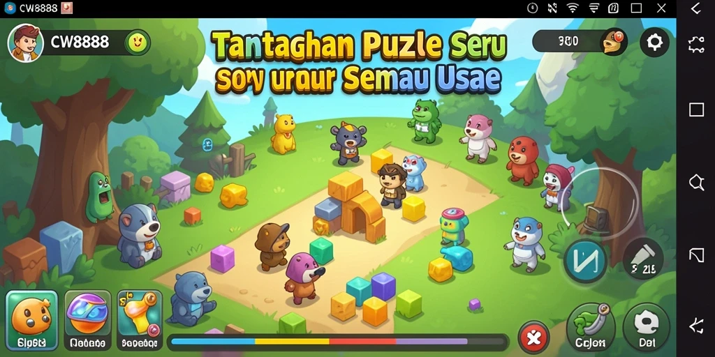 Screenshot gameplay CW8888 menunjukkan tantangan puzzle yang menarik dan berwarna.