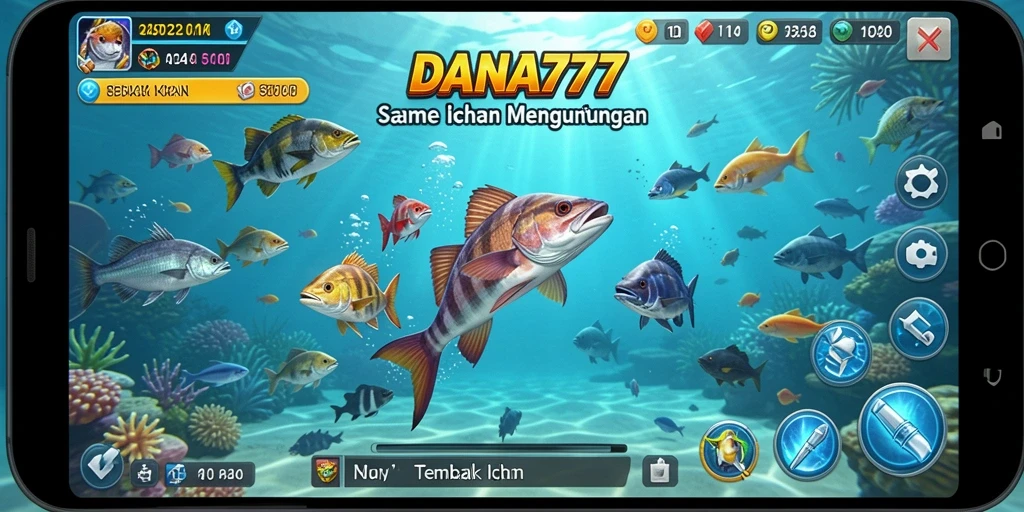 Tampilan permainan Tembak Ikan DANA777 yang dinamis dan penuh warna.