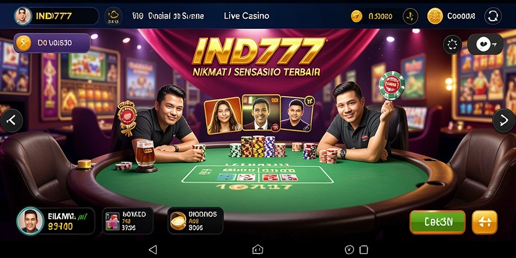Screenshot IND777 menunjukkan dealer profesional dalam permainan Live Casino yang menarik.