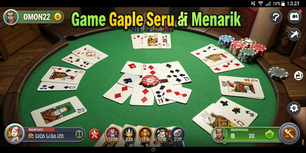 Tampilan seru dalam permainan Gaple OMON22 dengan pemain yang penuh semangat.